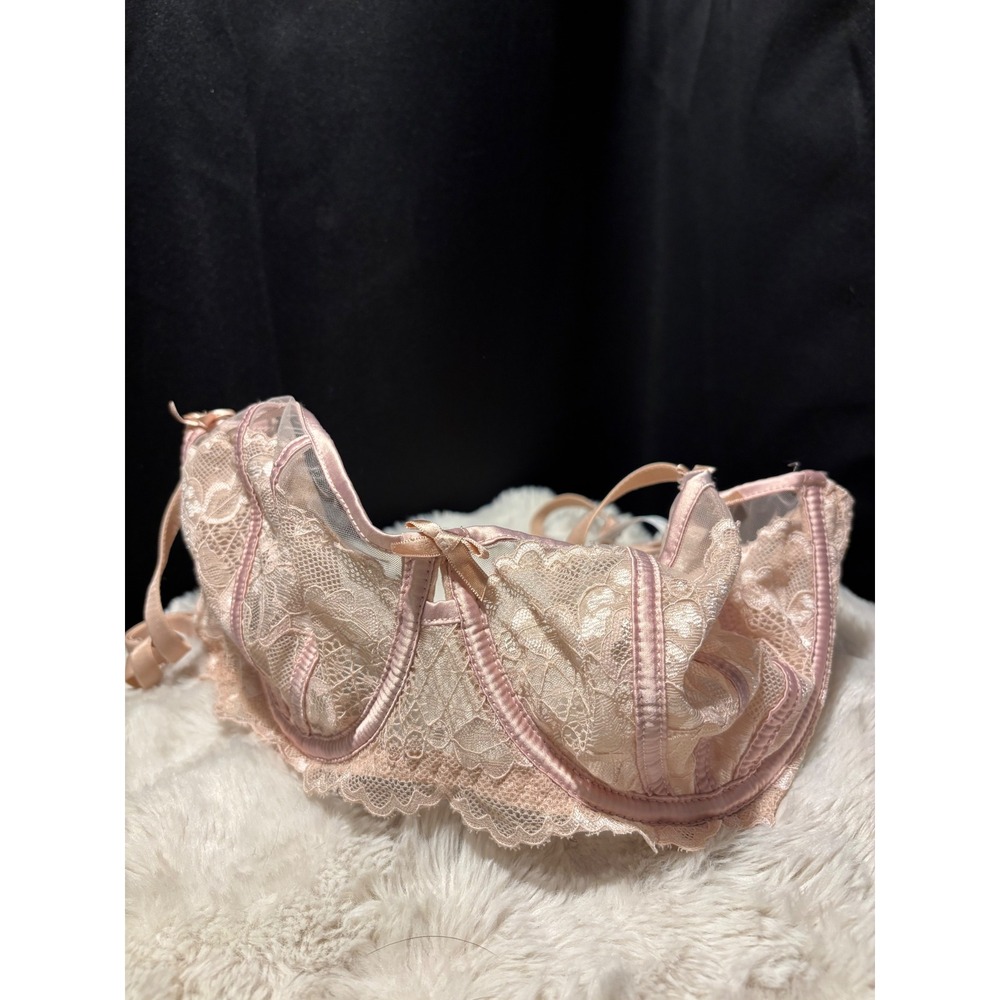Blush Pink Sheer Floral Lace Underwire Balconette Bra 38D